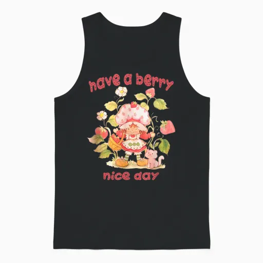 Happy Berry Day, Vintage Strawberry Cute Strawberry Unisex Tank Top - Black