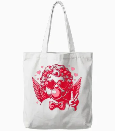 Retro Cupid Valentine's Day Cute Vintage Cupid Blowing Bubble Tote Bags - White