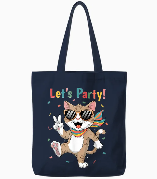 Katze Let's Party Outfit Damen Herren Junge Mädchen Katzen Tote Bags in Navy