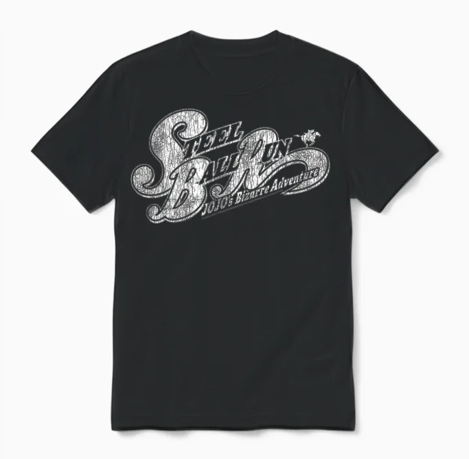 Steel Ball Run Distressed White Show Logo Anime Unisex T-Shirt in Black