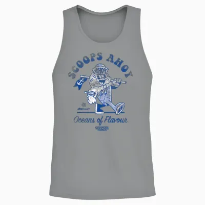 Stranger Things Scoops Ahoy Retro T-Shirt, White, S Unisex Tank Top - Sport Grey