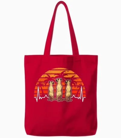 Meerkat Heartbeat Retro Tote Bags - Red