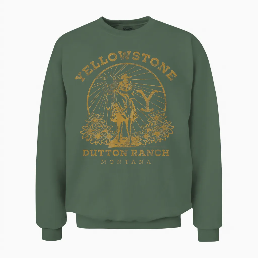 Yellowstone Dutton Ranch Solo Horseback Rider Logo V2 Unisex Sweatshirt in Military Green