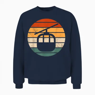 Retro Ski Lift Gondola Outfit Skiing Cable Car Mountain T-Shirt, Black Unisex Sweatshirt - Navy