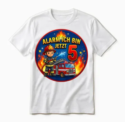 Children's Birthday Fire Brigade Gifts Alarm 5 Years Boy Unisex T-Shirt - White