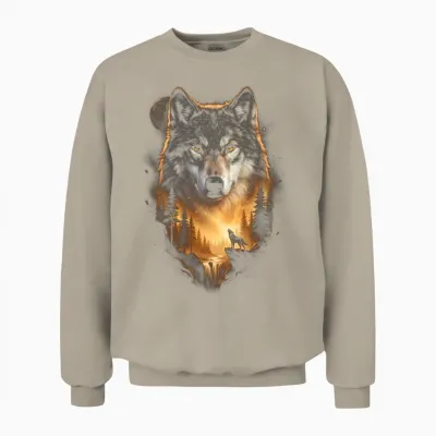 Motif De Loup Hurlant à La Lune Fantasy Art Forest Graphic Manche Longue Unisex Sweatshirt - Sand