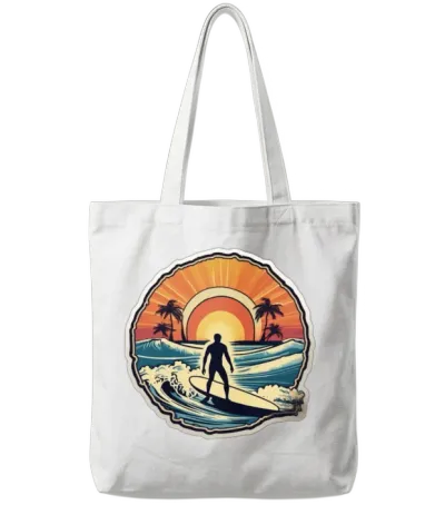 Surfer Surfing Retro Surfer Sunset Retro Tote Bags - White