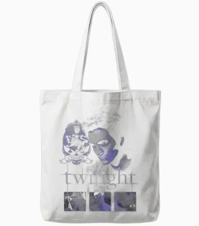 Twilight Edward and Icons T-Shirt, Black Tote Bags - White