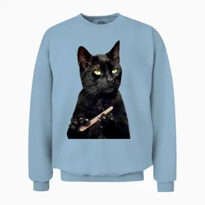 Nonplussed Black Cat Filing Nails Unisex Sweatshirt - Light Blue