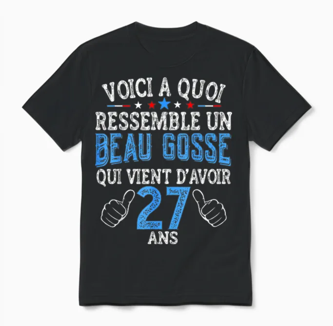 Funny Birthday 27 Years โ Gift Idea for Men 27 Years Unisex T-Shirt in Black