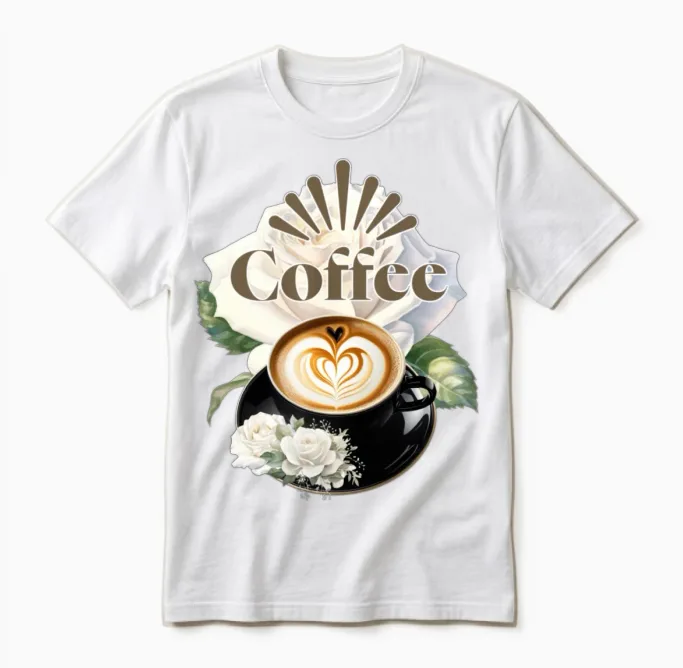 Coffee Heart Rose Gd Unisex T-Shirt in White
