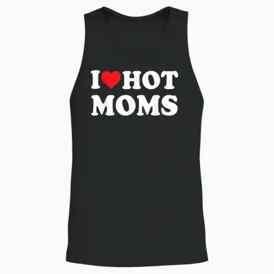 I Love Hot Moms Funny Red Heart Love Moms T-Shirt, Black Unisex Tank Top - Black