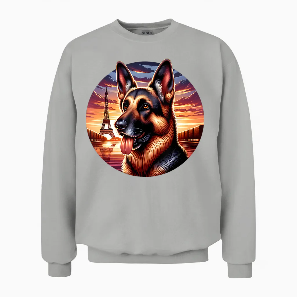 T-Shirt German Shepherd Dog Eiffel Tower Paris T-Shirt, Black, S Unisex Sweatshirt in Ash