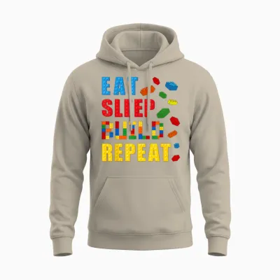 Eat Sleep Build Repeat Building Bricks Blocks Builder Boys Unisex Hoodie - Sand