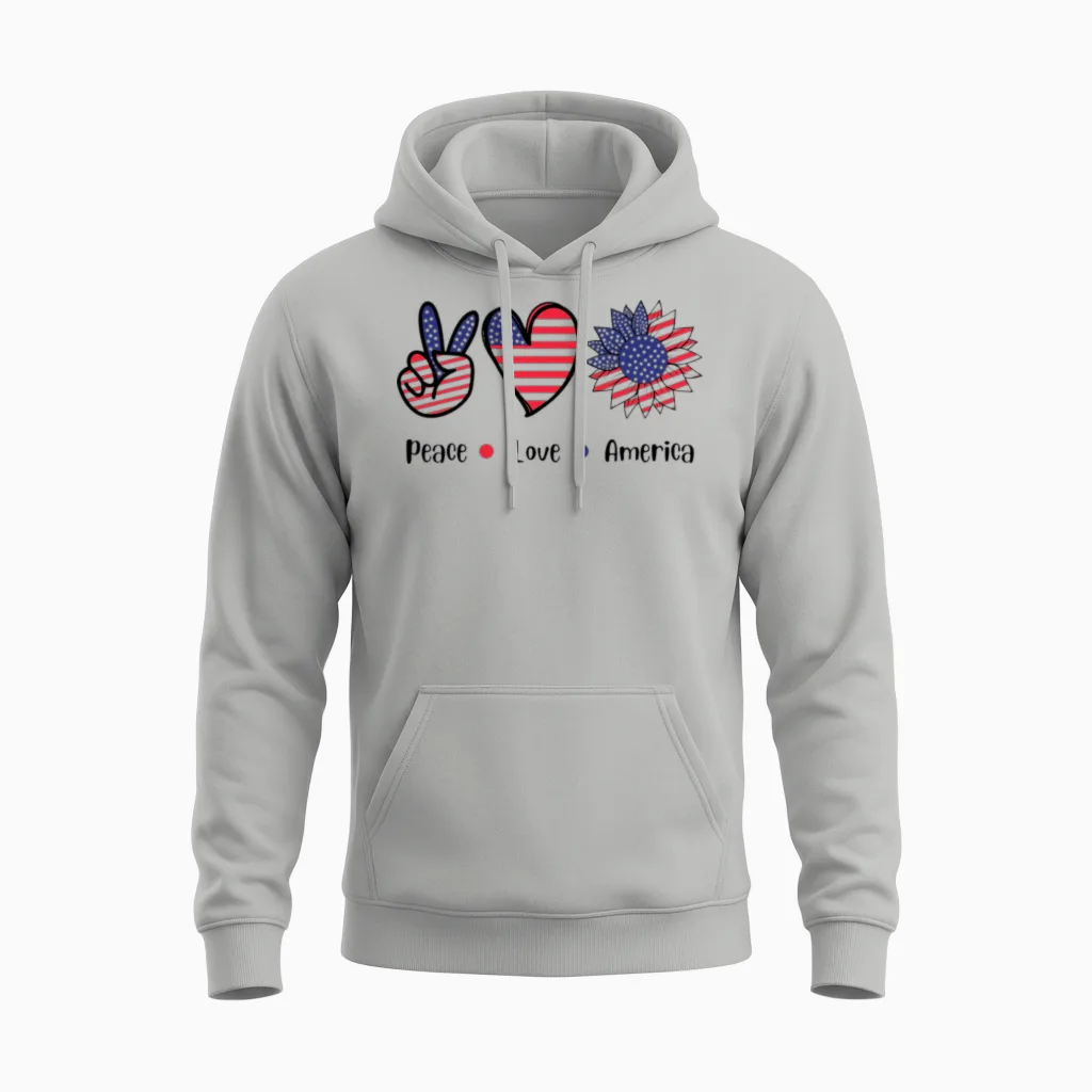 Patriotic Bloom Trio & 4th of July Unisex Hoodie in Ash