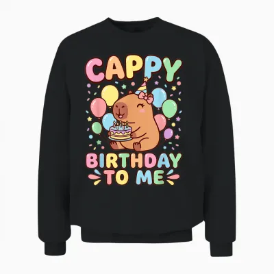 Cappy Birthday Capybara Birthday to Me Unisex Sweatshirt - Black