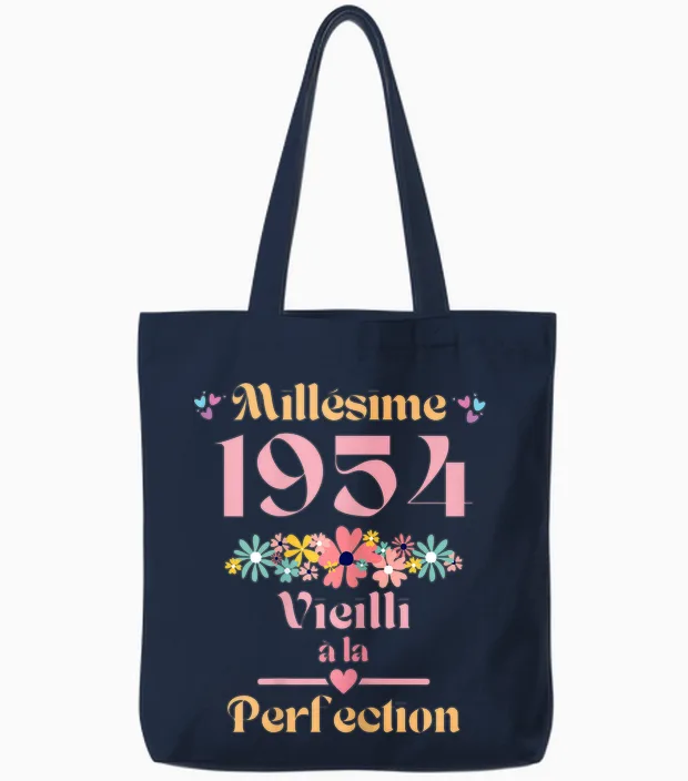 70 Ans Femme 1954 Idée Cadeau Anniversaire Funny Funny T-Shirt, Black Tote Bags in Navy