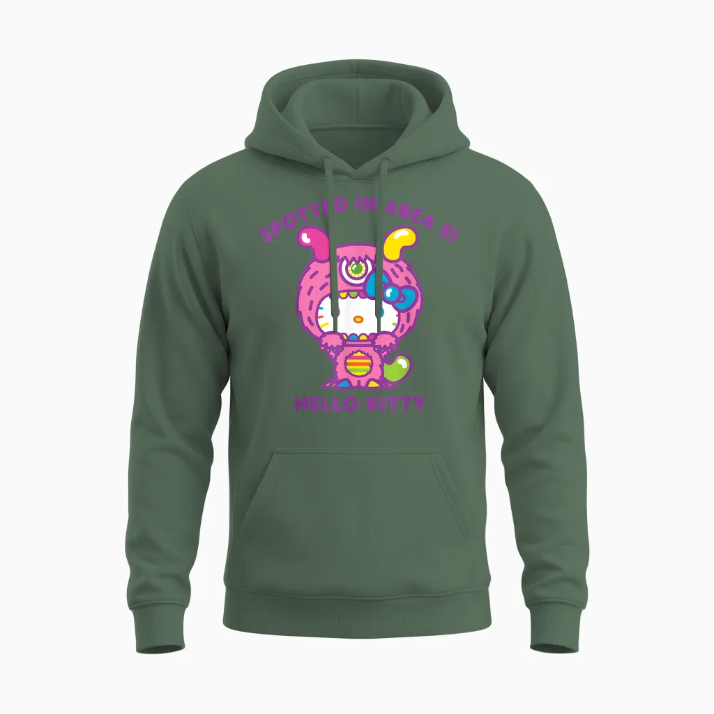 Hello Kitty Spotted in Area 51 Alien Sighting Unisex Hoodie in Military Green