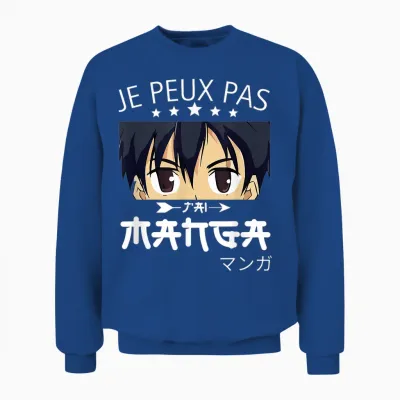 Je Peux Pas Jai Manga-Anime Humor Funny Manga T-Shirt, Black, S Unisex Sweatshirt - Royal