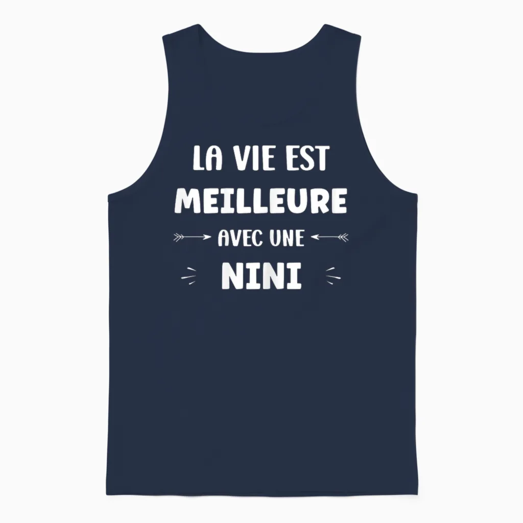 Humor Quote Nini Life Is Better with Nini T-Shirt, Black, Female X-Small Unisex Tank Top in Navy