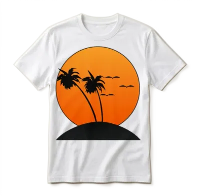 Sunset with Palm Trees Retro Unisex T-Shirt - White