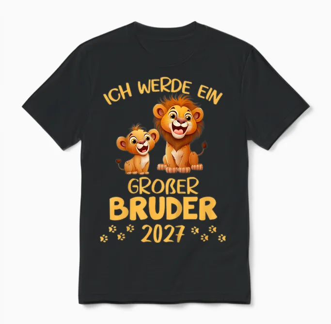 Kinder Ich Werde Ein Großer Bruder 2027 Löwen Geschwister Geburt Unisex T-Shirt in Black