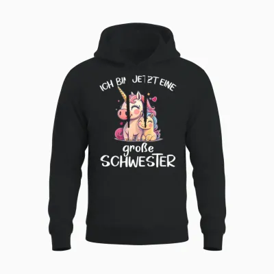Ich Bin Jetzt Eine Große Schwester Unicorn Sun Girls' Unisex Hoodie - Black