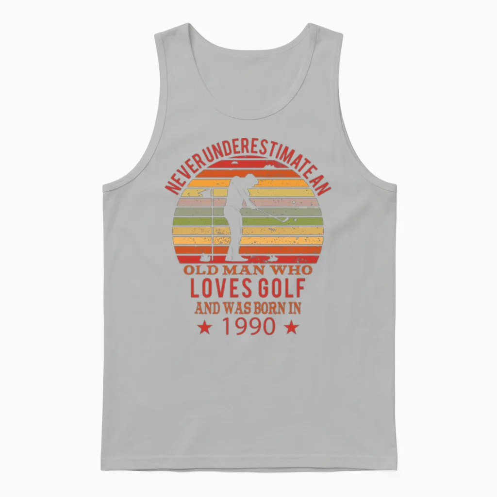 Golfing Golfplayers Vintage 1990 Birthday Unisex Tank Top in Ash