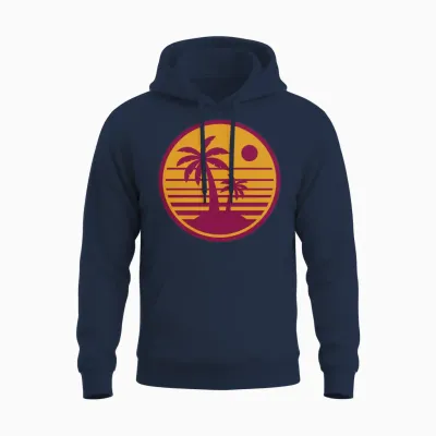 Retro Sunset Beach Unisex Hoodie - Navy