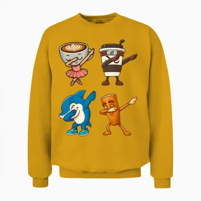 Dabbing Cute Italian Brainrot Meme Character Kids Boys Girls Unisex Sweatshirt - Gold
