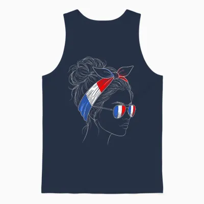 France Femme Profil Chignon Lunettes Bandeau Unisex Tank Top - Navy