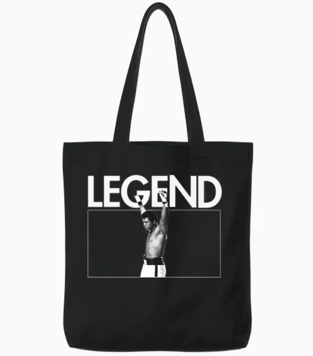 Muhammad Ali Legend Tote Bags in Black