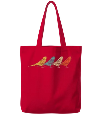 Vintage Retro Budgie Bird Budgerigar Tote Bags - Red