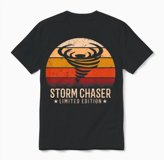 Retro Tornado Twister Hurricane Lover Unisex T-Shirt in Black