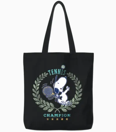 Snoopy Tennis Beagle Champion 86 Tournament Game Retro Tote Bags - Black