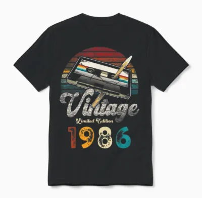 Vintage 1986 Geburtstag 40 Jahre Kassette Bleistift Unisex T-Shirt - Black