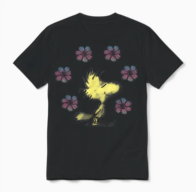 Peanuts Woodstock Liebe Blumen Unisex T-Shirt in Black