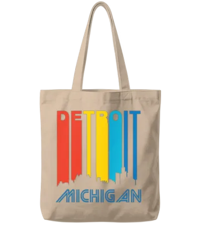 Retro Detroit Skyline Tote Bags - Natural