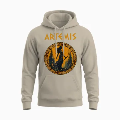 Artemis Greek Goddess Greek Mythology T-Shirt, Black Unisex Hoodie - Sand