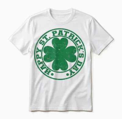 Happy St. Patrick's Day Men's Women's Children's Clover T-Shirt, Black Unisex T-Shirt - White