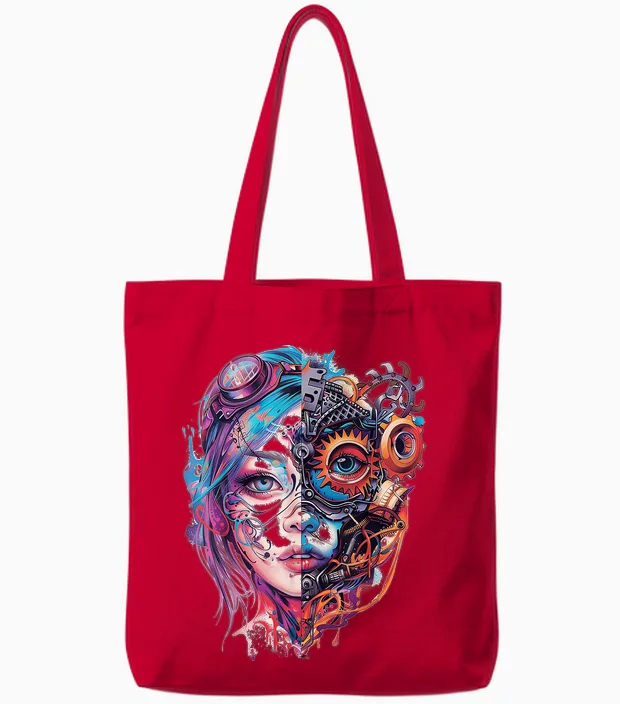 Anime Manga Graphic Illustration Colorful Anime T-Shirt, White, S Tote Bags in Red
