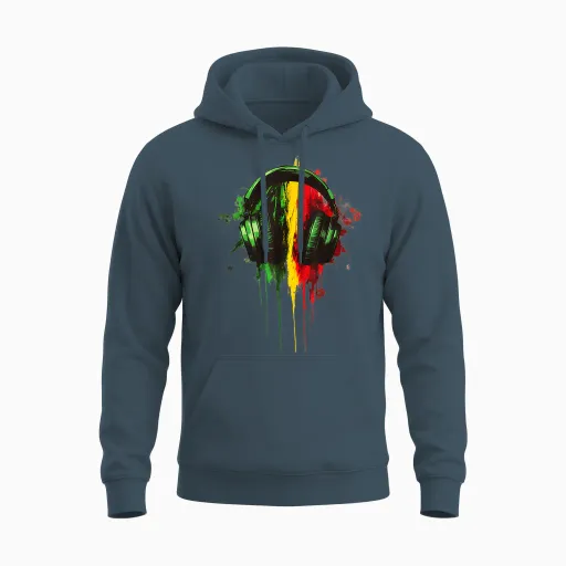 Rasta Reggae Casque Audio Jamaican Pride Unisex Hoodie in Dark Heather