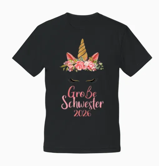 Big Sister 2026 T-Shirt Unicorn Baby Shower T-Shirt, Black, S Unisex T-Shirt - Black