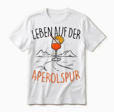 T-Shirt with German Text "leben Auf Der Aperolspur" - Official Spritz Club Aperollin' T-Shirt, White Unisex T-Shirt - White