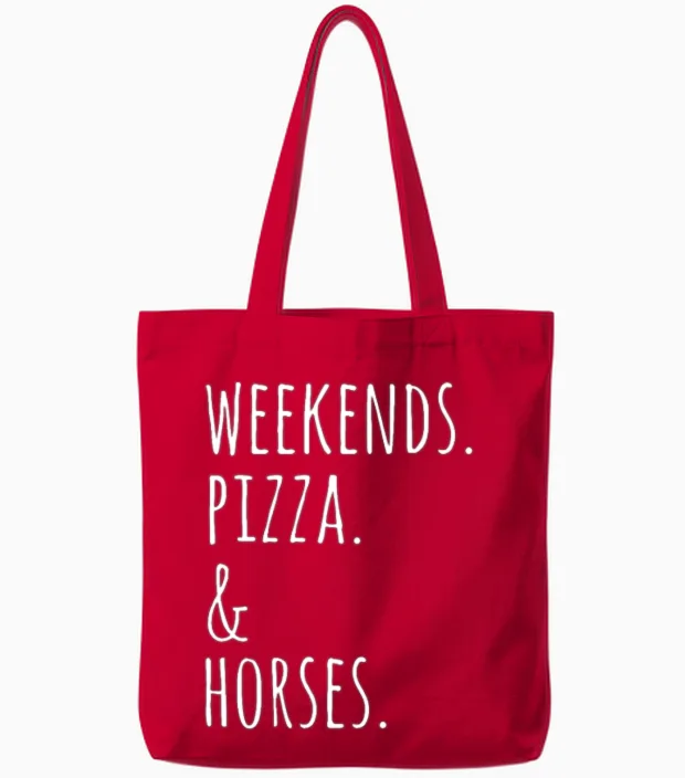 Weekends Pizza and Horse Lovers Tote Bags in Red