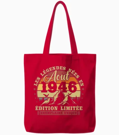 Vintage Août 1946 Rétro Anniversaire 80 Ans Hommes Femmes T-Shirt Haut De Gamme Tote Bags - Red