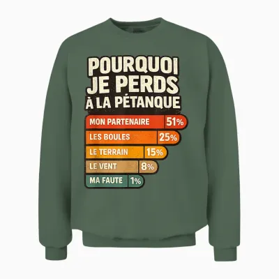 Pourquoi Je Perds à La Pétanque Humour Joueur De Boules Unisex Sweatshirt - Military Green