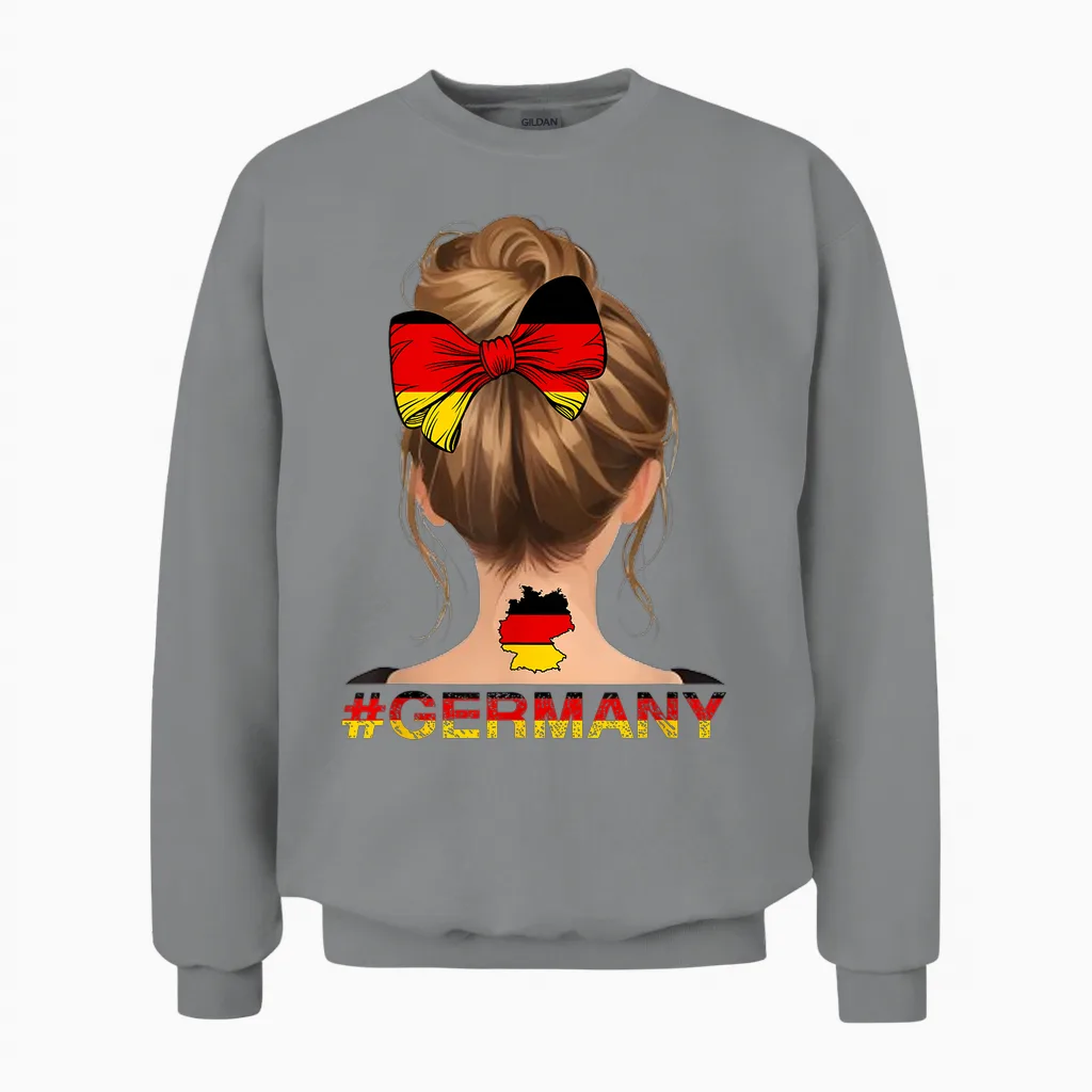 Deutsches Mädchen - Deutschland Flagge Messy Bun Unisex Sweatshirt in Sport Grey