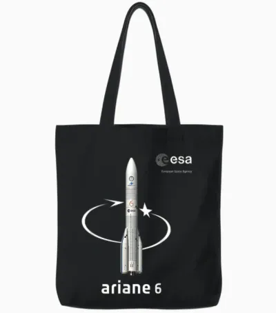 Esa European Space Agency Mission Ariane 6 Fusée T-Shirt, Black, S Tote Bags - Black