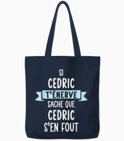 Men's Gift Humour Name Personalised Cedric T-Shirt, Black, S Tote Bags - Navy